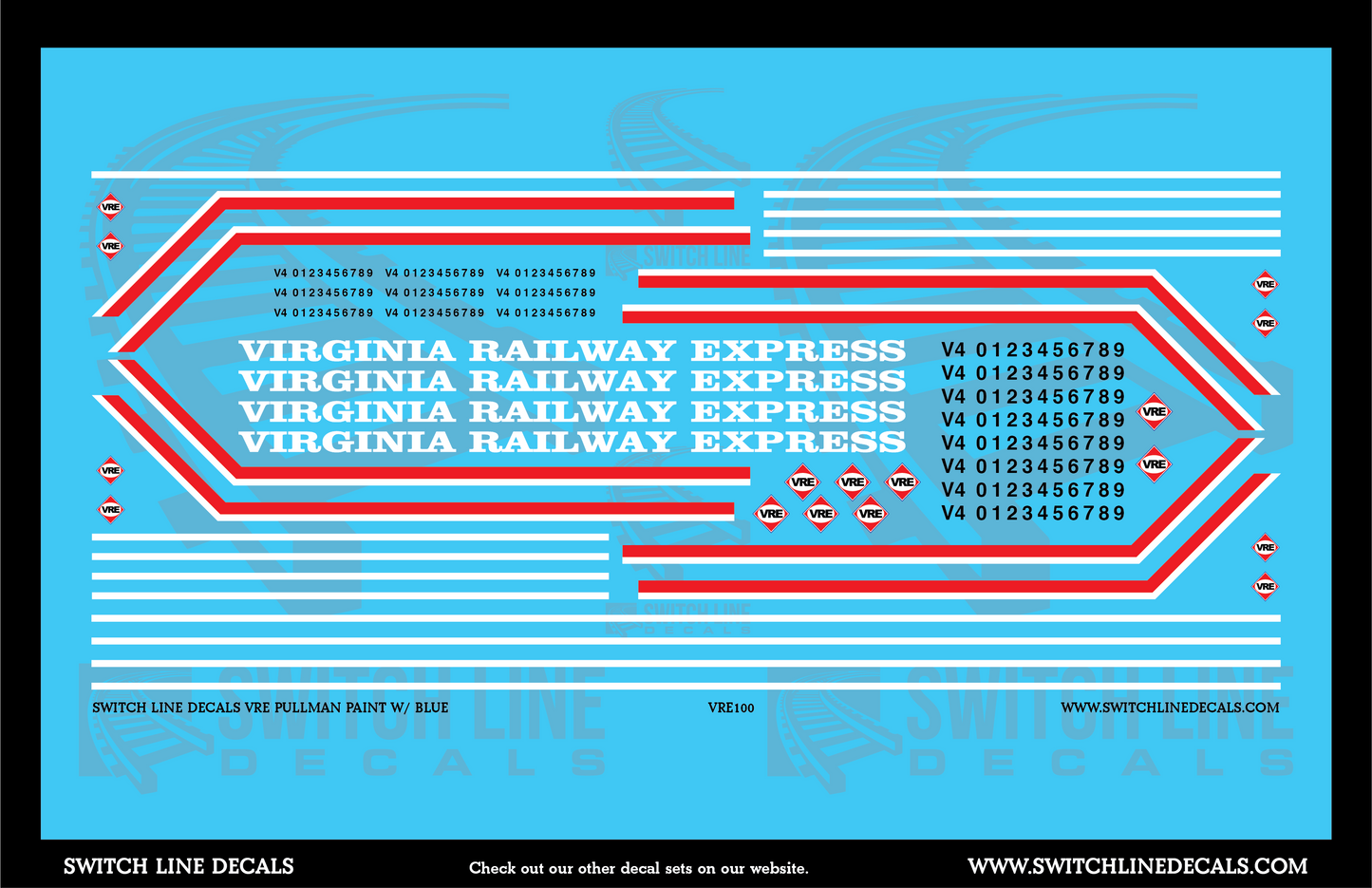 N Scale VRE Virginia Railway Express Blue/Silver Pullman Car Decal Set