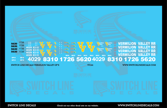 HO Scale Vermilion Valley GP Locomotives Decal Set