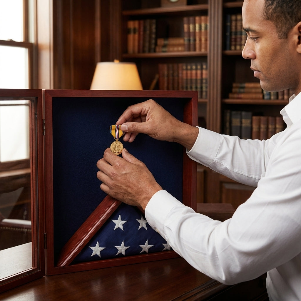 Casket Flag Case and Medal, Casket Medal Flag Display