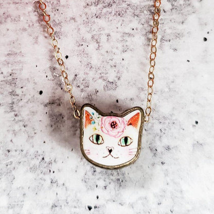 Vintage Style Kawaii Kitty Charm Necklace by Salt and Sparkle