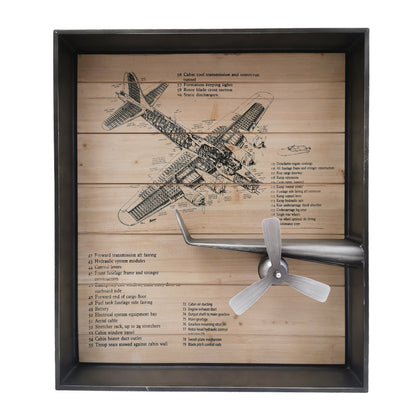 Metallic Vintage Airplane Wall Art with Clock, Set of 3 by Peterson Housewares & Artwares