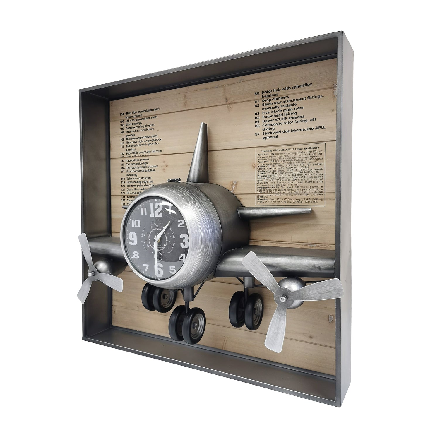 Metallic Vintage Airplane Wall Art with Clock, Set of 3 by Peterson Housewares & Artwares