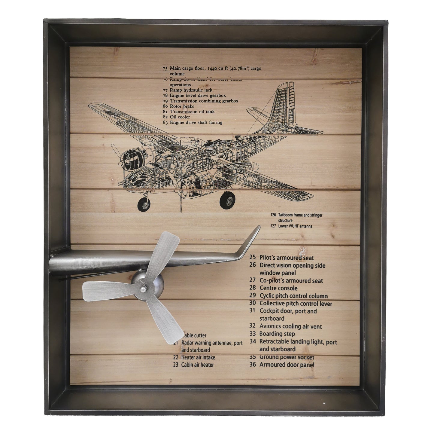 Metallic Vintage Airplane Wall Art with Clock, Set of 3 by Peterson Housewares & Artwares