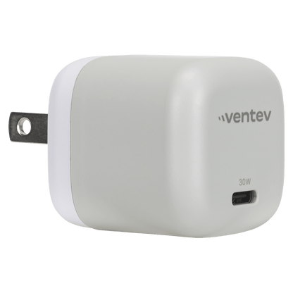 Ventev 30W PD PPS USB C GaN Mini Wall Charger Gray, White by Ventev