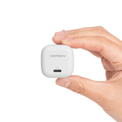 Ventev 30W PD PPS USB C GaN Mini Wall Charger Gray, White by Ventev