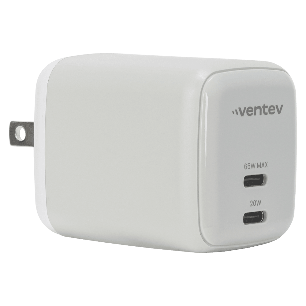 Ventev 65W ULTRAFAST USB C Universal Dual GaN Mini Wall Charger Gray, White by Ventev