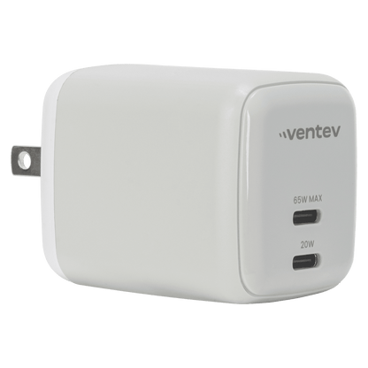 Ventev 65W ULTRAFAST USB C Universal Dual GaN Mini Wall Charger Gray, White by Ventev