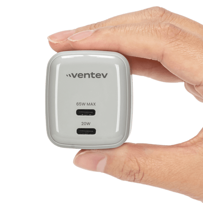 Ventev 65W ULTRAFAST USB C Universal Dual GaN Mini Wall Charger Gray, White by Ventev