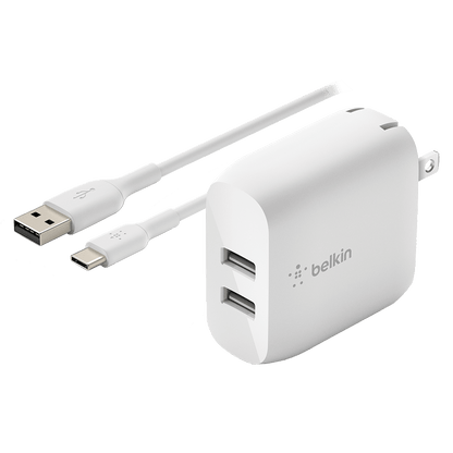 Belkin Dual Port USB A 24W Wall Charger with USB A to USB C Cable 3ft by Belkin