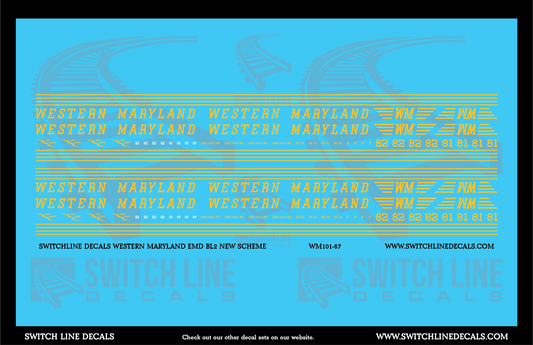 HO Scale Western Maryland EMD BL2 New Scheme Decal Set
