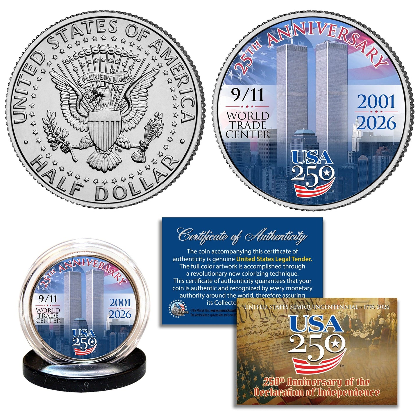 9/11 25th + America's 250th Anniversary Commemorative JFK Half Dollar