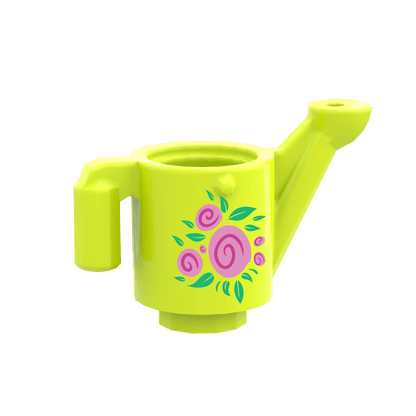 Watering Can with Pink Flowers - Minifig Scale - Custom Printed - Made Using LEGO® Parts