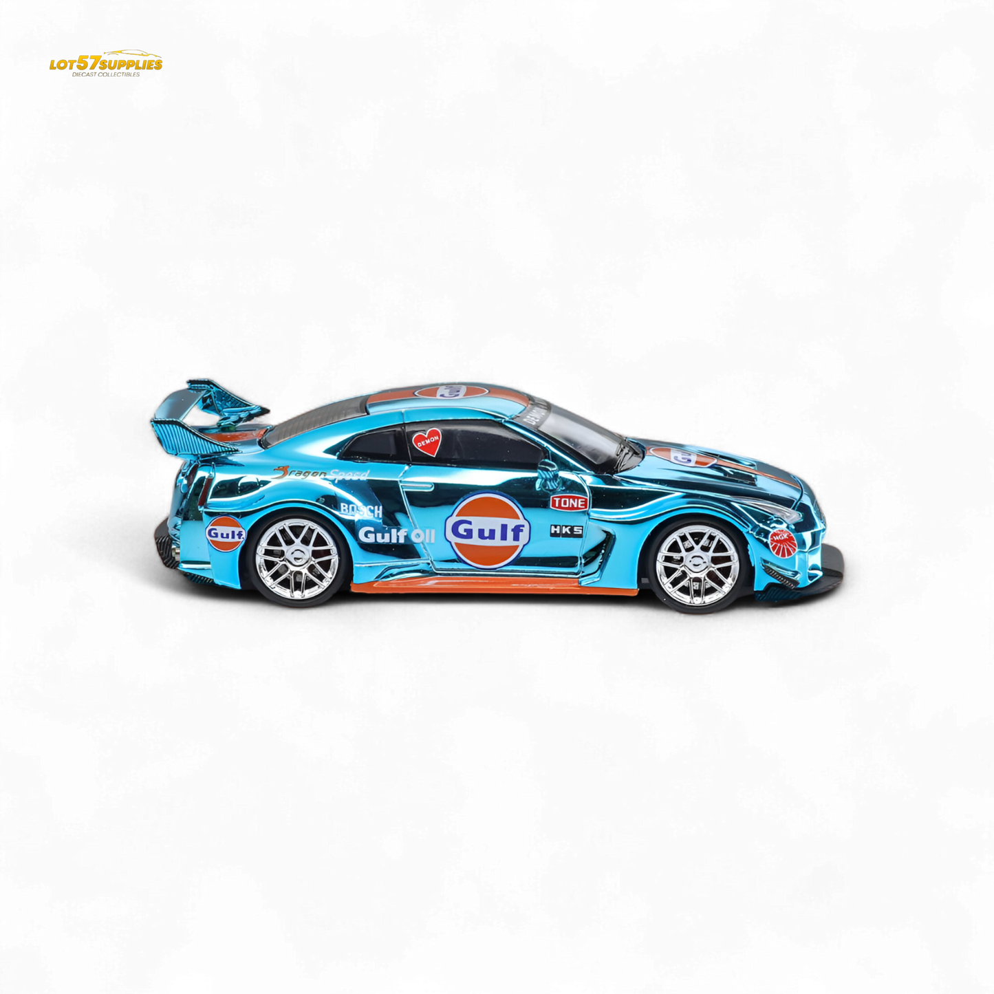 DEMON KING Auto LBWK Nissan GT-R R35 Chrome Gulf 1:64