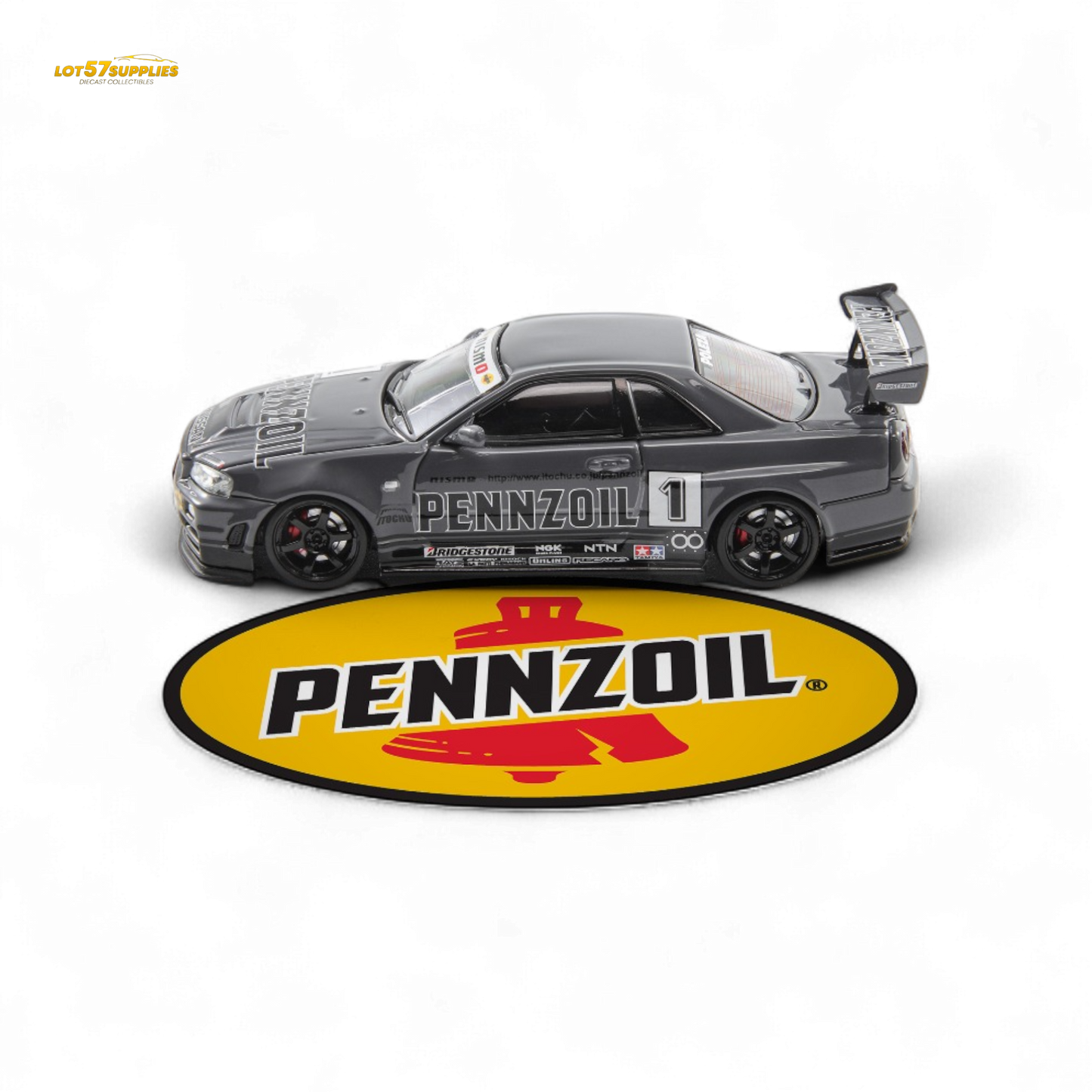 Fast Speed FS 1:64 Skyline GT-R R34 Nismo Z-Tune Pennzoil #1 – Grey (Foshan AIT Exhibition Edition)