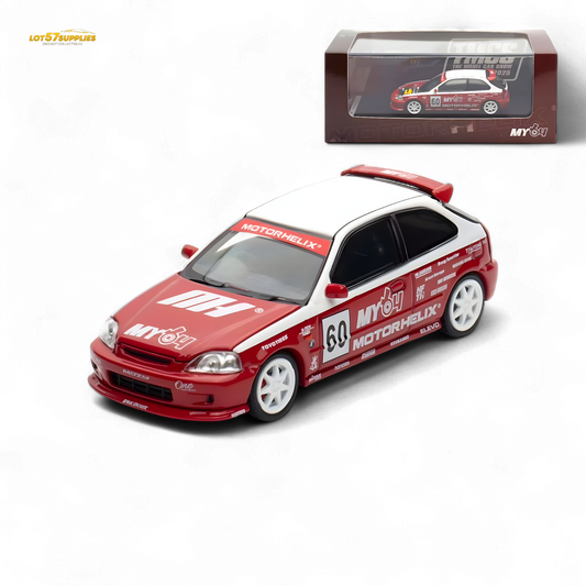 Motorhelix Honda Civic EK9 Malaysia Limited Edition - White - Red 1:64
