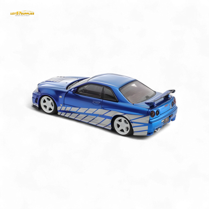 Fast Speed Skyline GT-R R34 Nismo Z-Tune - Blue with Silver Stripes 1:64