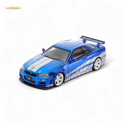 Fast Speed Skyline GT-R R34 Nismo Z-Tune - Blue with Silver Stripes 1:64
