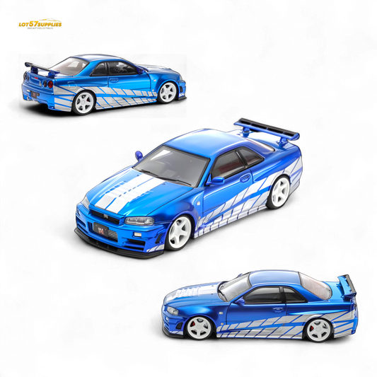 Fast Speed Skyline GT-R R34 Nismo Z-Tune - Blue with Silver Stripes 1:64