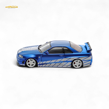 Fast Speed Skyline GT-R R34 Nismo Z-Tune - Blue with Silver Stripes 1:64