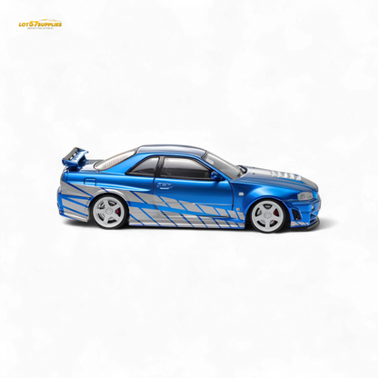 Fast Speed Skyline GT-R R34 Nismo Z-Tune - Blue with Silver Stripes 1:64