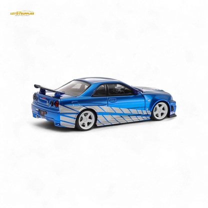 Fast Speed Skyline GT-R R34 Nismo Z-Tune - Blue with Silver Stripes 1:64