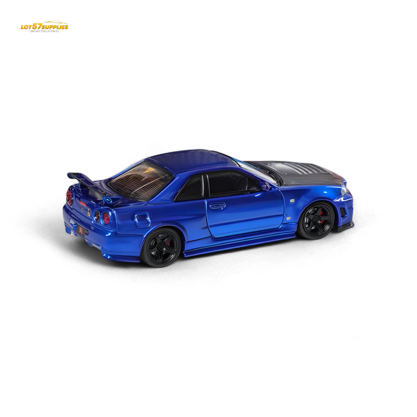 Fuji Skyline R34 GT-R Nismo Z-Tune - Bayside Blue with Carbon Hood 1:64