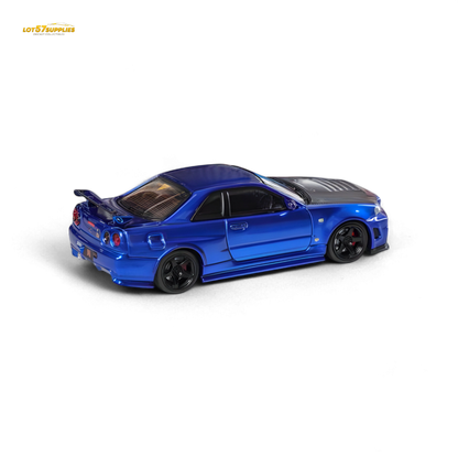 Fuji Skyline R34 GT-R Nismo Z-Tune - Bayside Blue with Carbon Hood 1:64