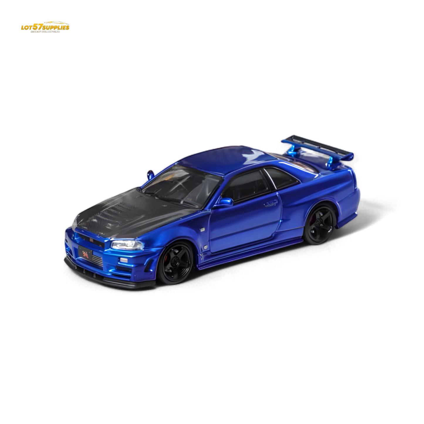 Fuji Skyline R34 GT-R Nismo Z-Tune - Bayside Blue with Carbon Hood 1:64