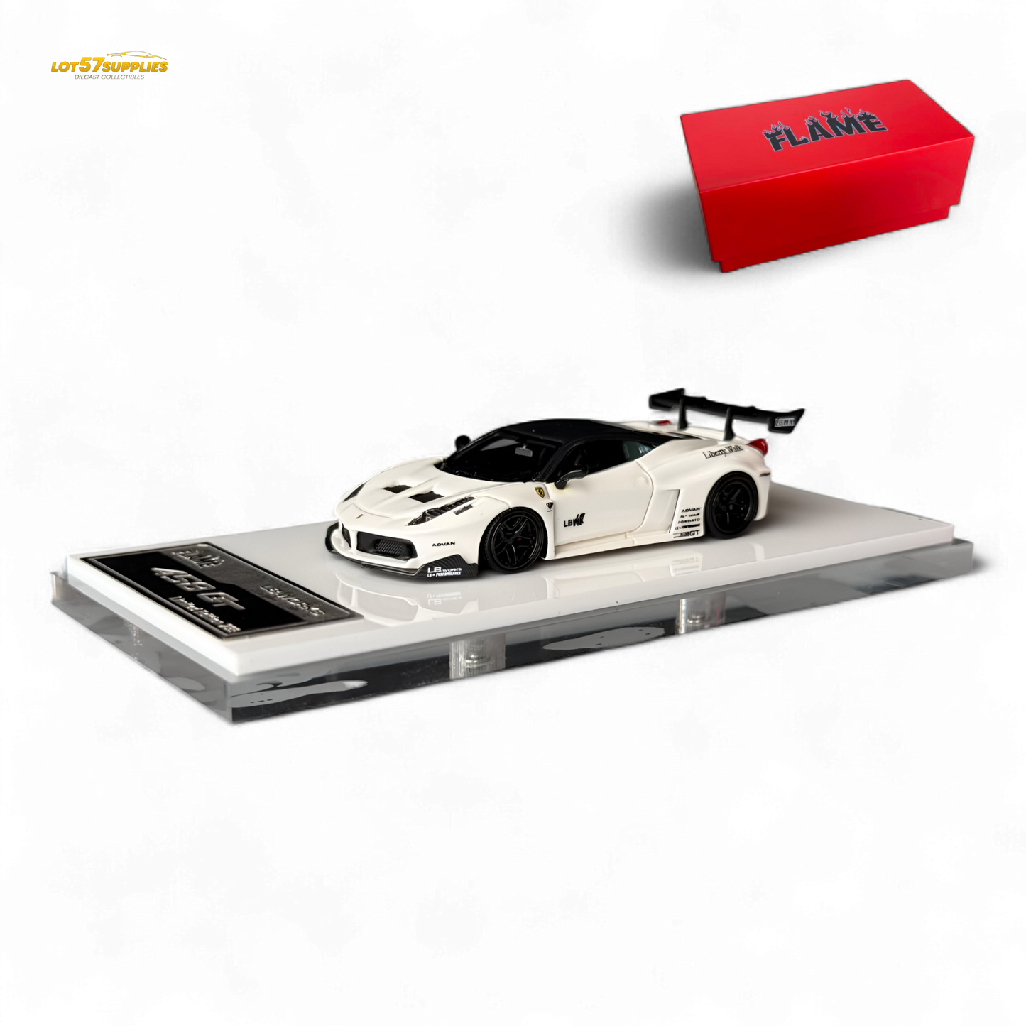 Flame Supercar LB458GT LB Wide-Body - White 1:64 Resin