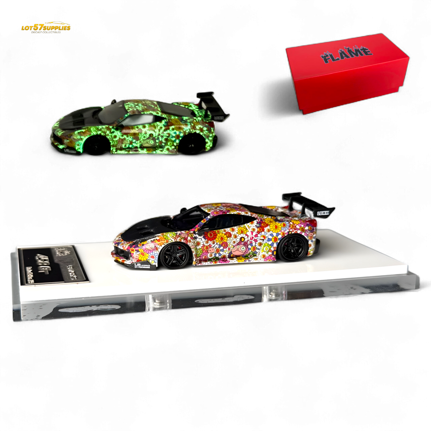 Flame Supercar LB458GT LB Wide-Body - Takashi Murakami Flower Livery - Glows in dark 1:64 Resin