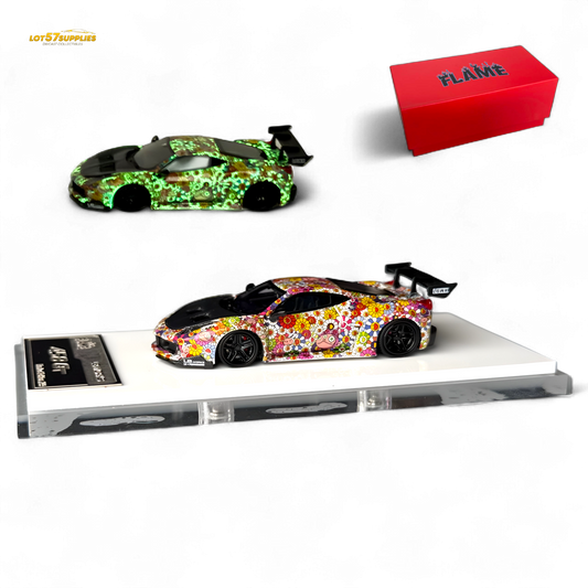 Flame Supercar LB458GT LB Wide-Body - Takashi Murakami Flower Livery - Glows in dark 1:64 Resin
