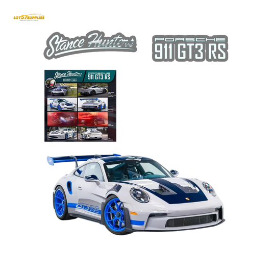 (Pre-Order) Stance Hunters Porsche 911 GT3 RS - White - Blue Carbon 1:64