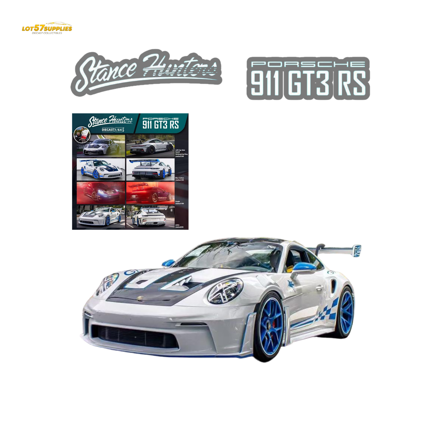 (Pre-Order) Stance Hunters Porsche 911 GT3 RS - White 1:64