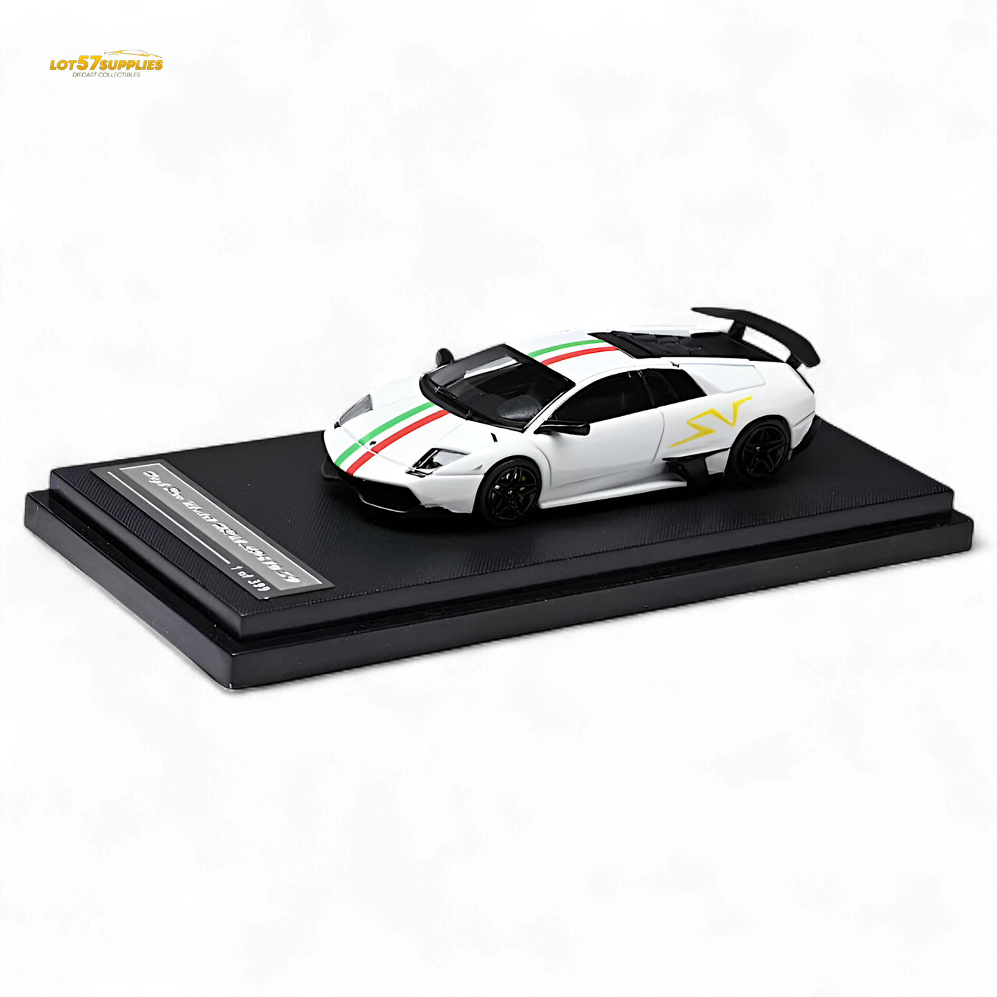 High Rev Model Lamborghini Murcielago LP670-4 SV - White Italian Stripes 1:64