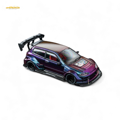 DCM Kevmannz 1996 EG6 Hatchback Black Wheels - Chameleon - Short Spoiler 1:64