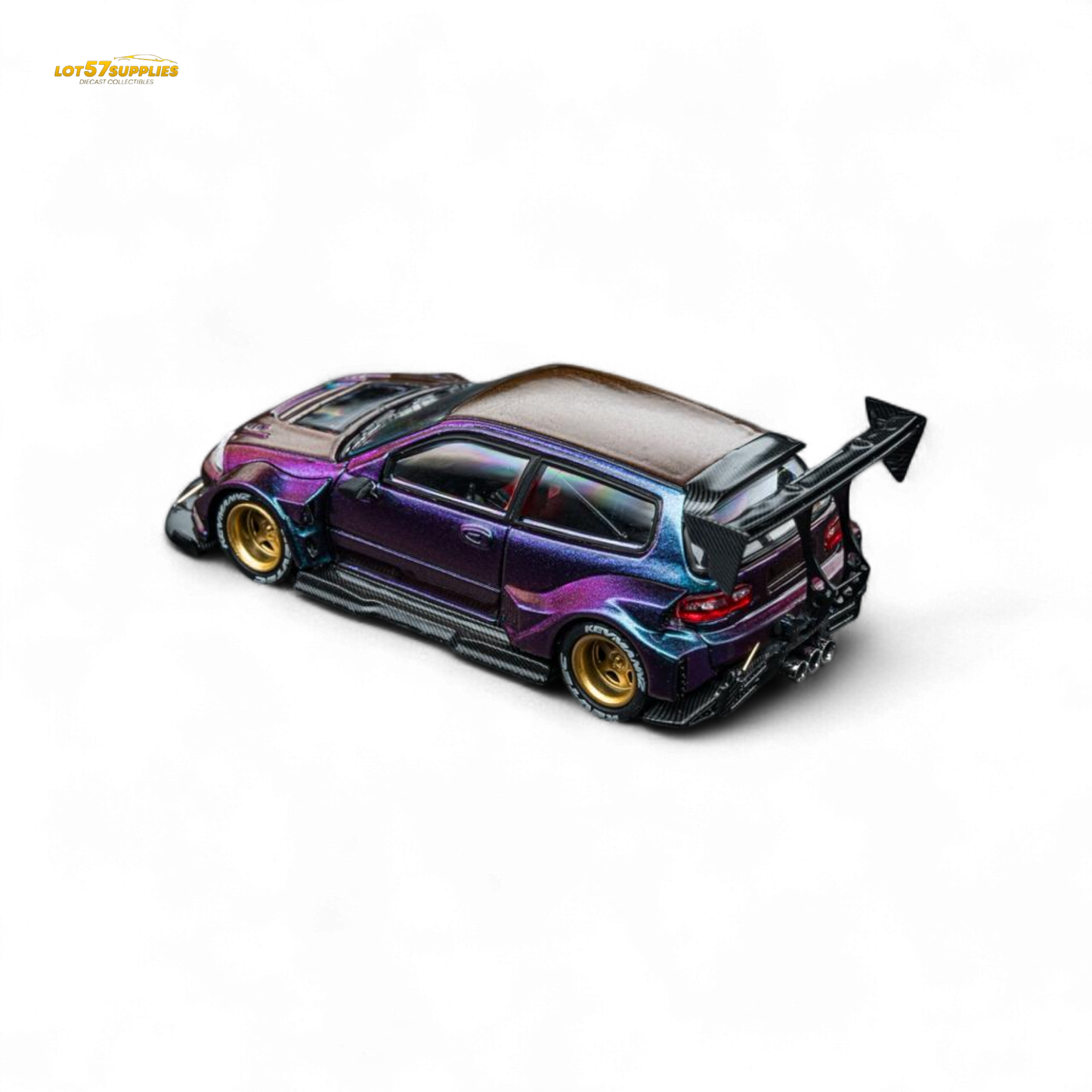 DCM Kevmannz 1996 EG6 Hatchback Gold Wheels - Chameleon - Long Spoiler 1:64