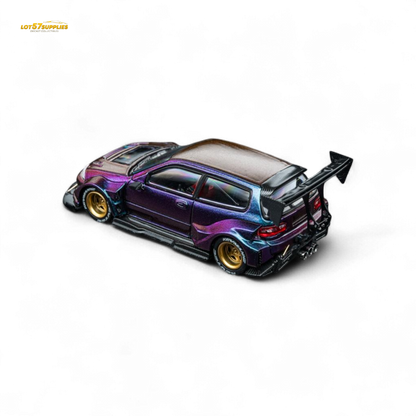 DCM Kevmannz 1996 EG6 Hatchback Gold Wheels - Chameleon - Long Spoiler 1:64