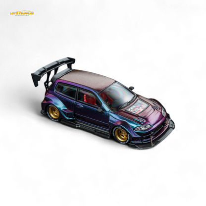 DCM Kevmannz 1996 EG6 Hatchback Gold Wheels - Chameleon - Long Spoiler 1:64