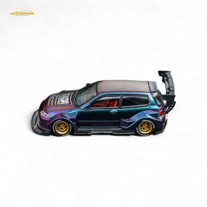 DCM Kevmannz 1996 EG6 Hatchback Gold Wheels - Chameleon - Long Spoiler 1:64