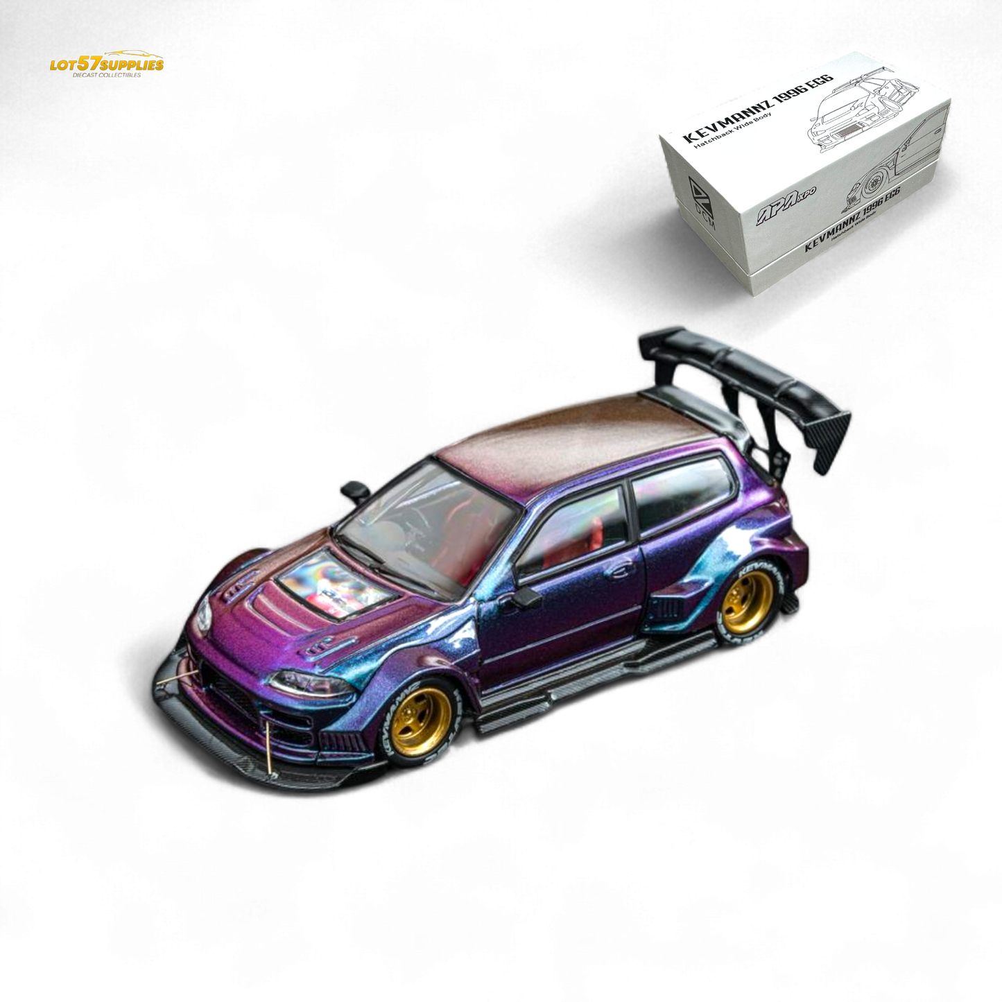 DCM Kevmannz 1996 EG6 Hatchback Gold Wheels - Chameleon - Long Spoiler 1:64