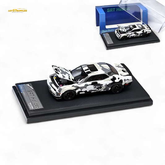 (Pre-Order) Stance Hunters Dodge Challenger SRT Hellcat M90 Arctic Camo White Blue - White Blue 1:64