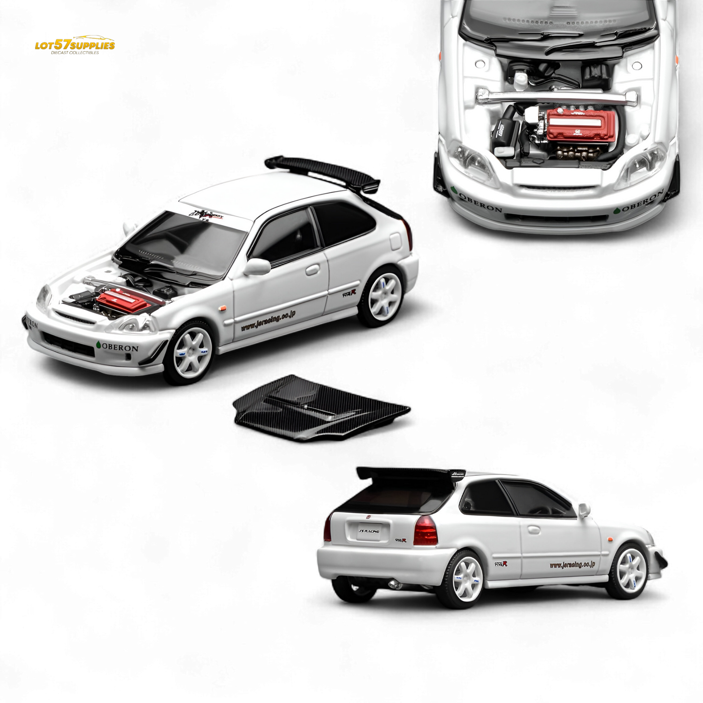 (Pre-Order) Motorhelix Honda Civic Type R (EK9) - J's Racing Livery White 1:64