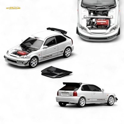 (Pre-Order) Motorhelix Honda Civic Type R (EK9) - J's Racing Livery White 1:64