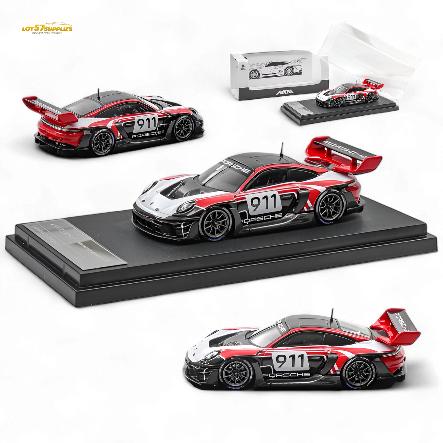 (Pre-Order) HKM 911 GT3 R Rennsport - Red-White #911 1:64