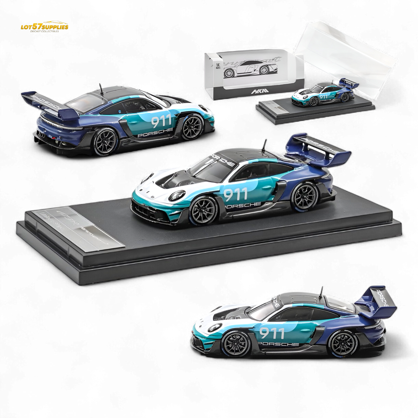 (Pre-Order) HKM 911 GT3 R Rennsport - Blue-White #911 1:64