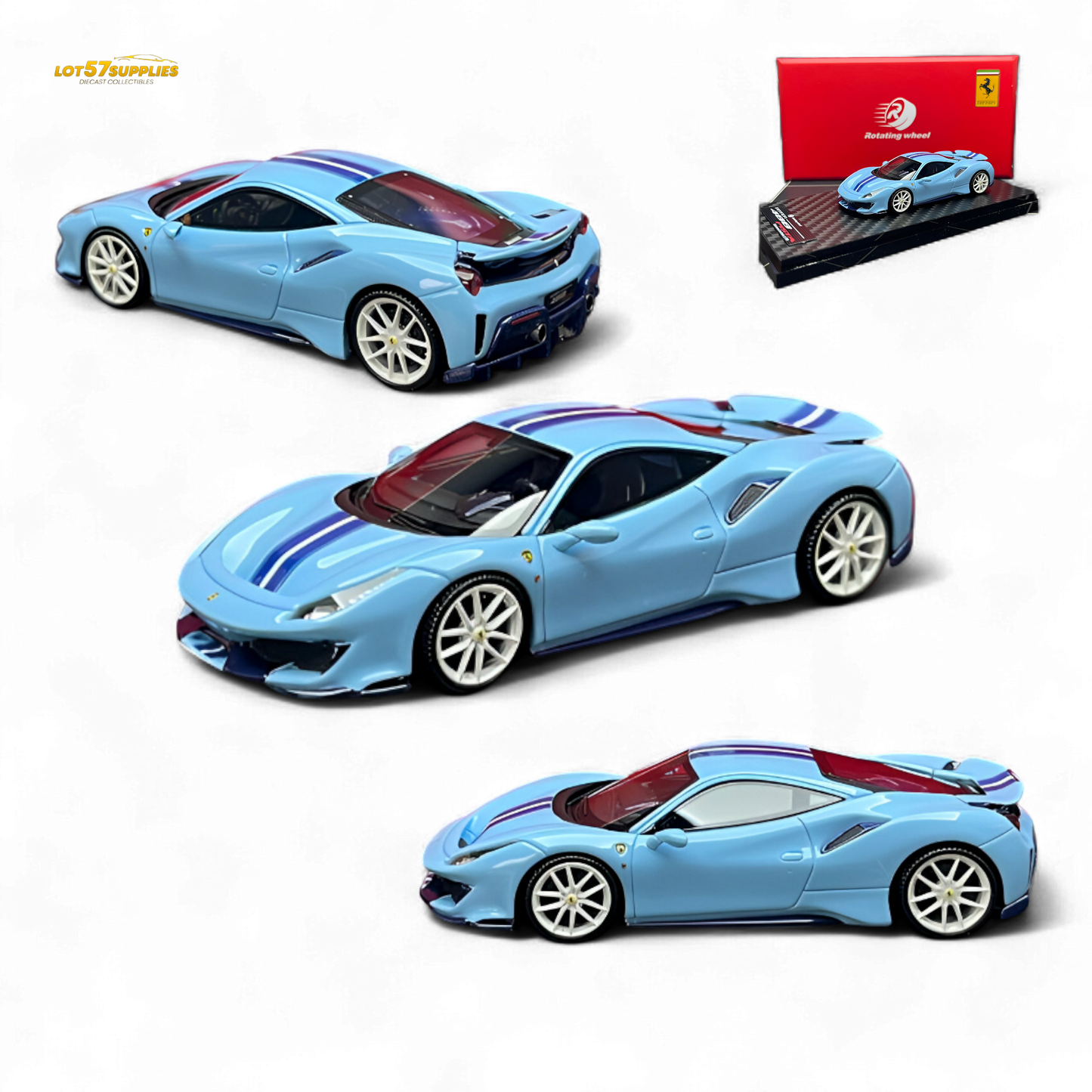 Rotating Wheel 488 Pista - Prata Blue - Foshan Show 2025 1:64