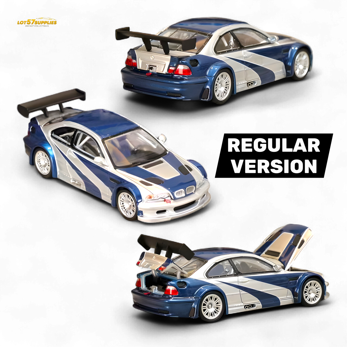 (Pre-Order) Ghost Player BMW E46 M3 GTR Silver Blue 1:64