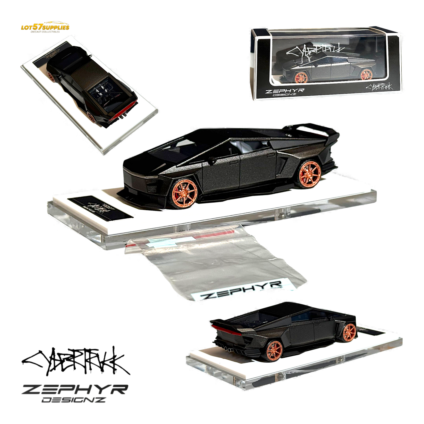 Error404 Tesla Cybertruck Custom Widebody Lowered - Matte Gray 1:64