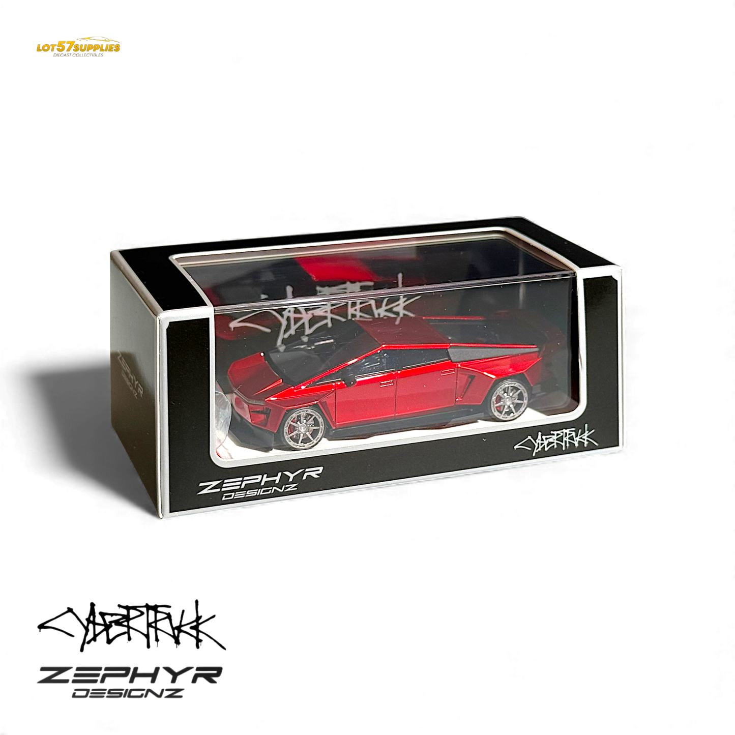 Error404 Tesla Cybertruck Custom Widebody Lowered - Metallic Red 1:64