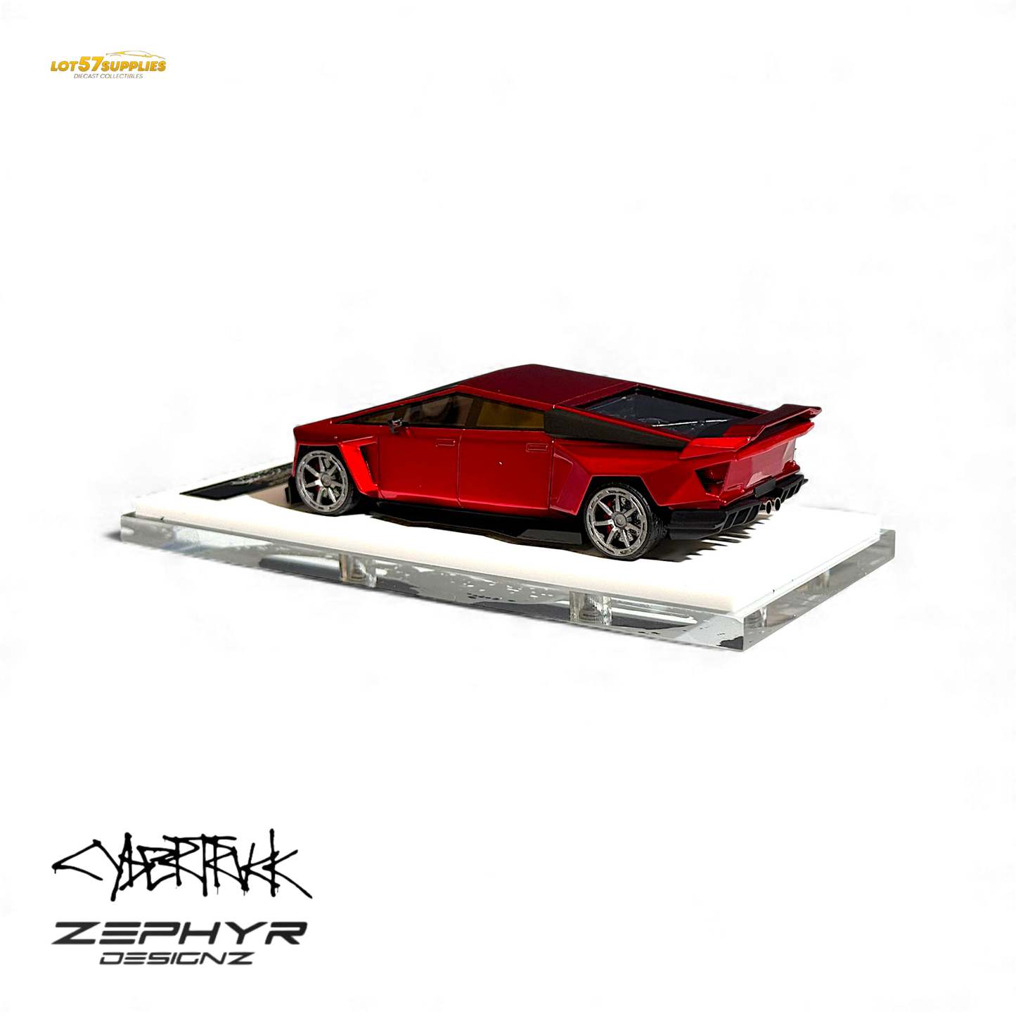 Error404 Tesla Cybertruck Custom Widebody Lowered - Metallic Red 1:64